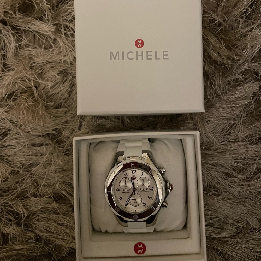 BRAND NEW with tags, never worn, Michele white jelly watch